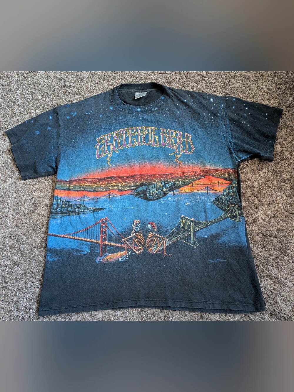 VTG 90s Grateful Dead Brockum Group San Francisco Brooklyn Bridge AOP Shirt XL